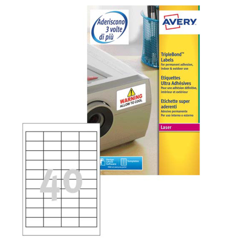 AVERY CONF 800 ETICHETTE ADESIVE SUPER ADERENTI IN POLIESTERE 25,4X45,7 mm BIANCO